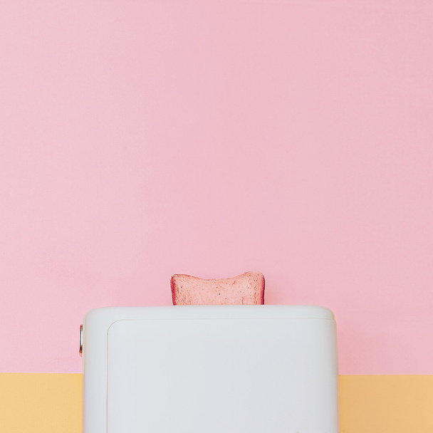 Minimal fashion vanilla style. Single toast in the toaster - Fotoğraf, Görsel