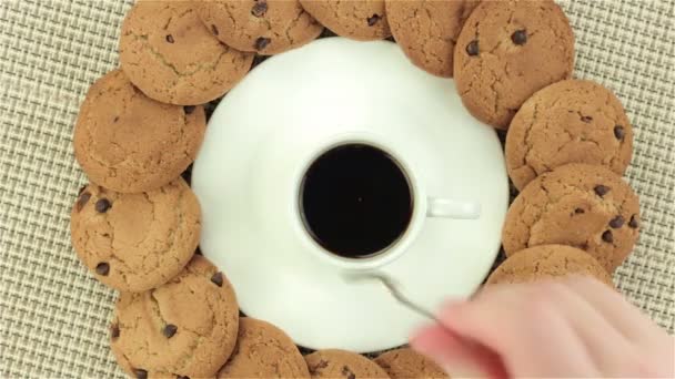 Kahvin sekoittaminen ja evästeen ottaminen
 - Materiaali, video