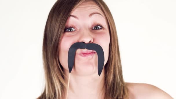 Funny Girl With a Mustache Hamming to the camera. - Footage, Video