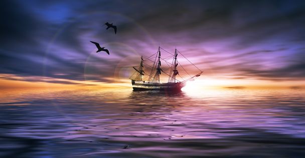海の上の古い船 - 写真・画像