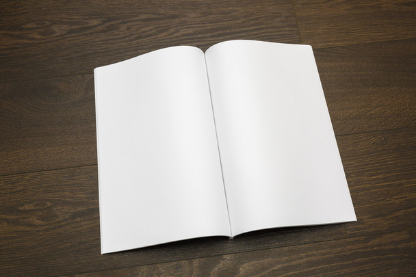 blank magazine, catalog, book mock up on wooden background - Photo, Image