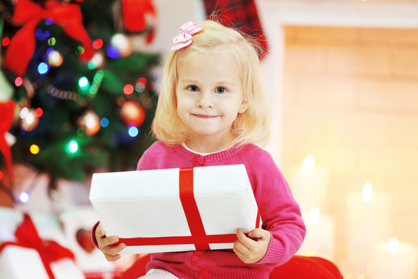 Funny girl with gift boxes - Zdjęcie, obraz