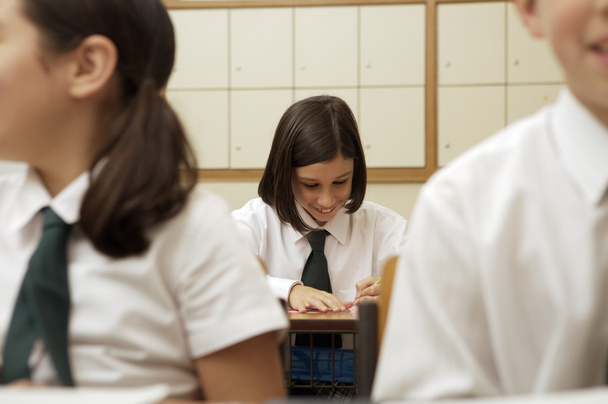 школьница, пишущая в тетради
 - Фото, изображение