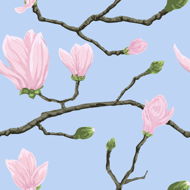 Seamless pattern with magnolia flowers - Fotoğraf, Görsel