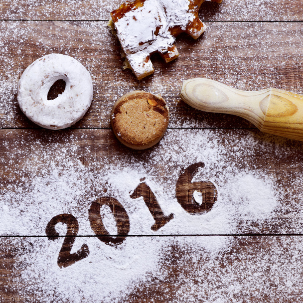 pastries and number 2016, as the new year - Photo, Image