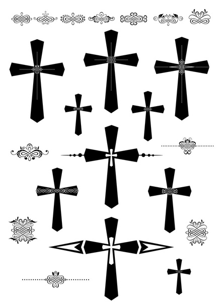 Set of decorative catholic cross and design elements - Vector, Image
