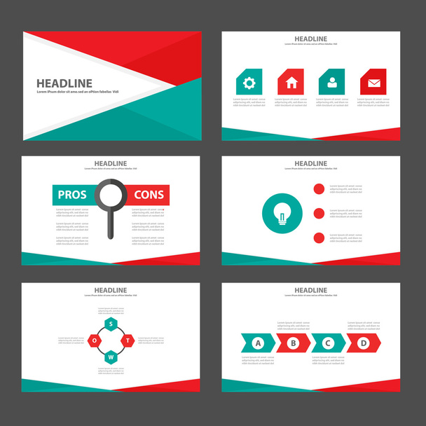 Modelli di presentazione verde rosso Elementi infografici set di design piatto per brochure depliant pubblicità di marketing
 - Vettoriali, immagini