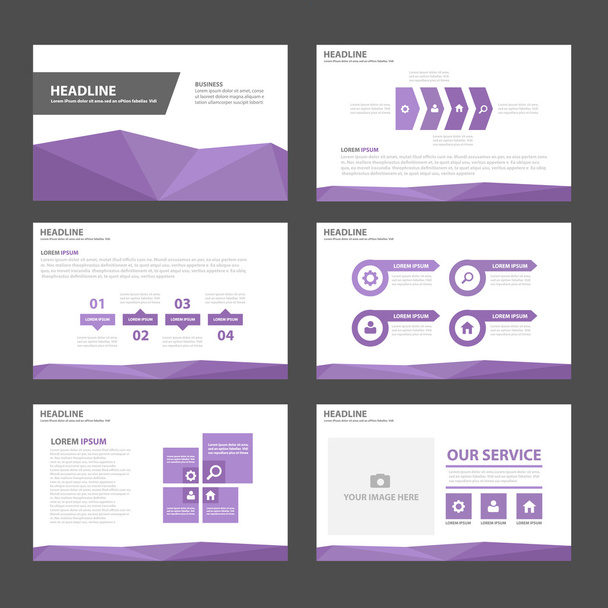 Фіолетові шаблони презентації Інфографічні елементи плоский дизайн набір для брошури листівки маркетингової реклами
 - Вектор, зображення