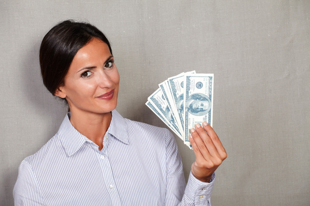 happy woman showing money - Φωτογραφία, εικόνα