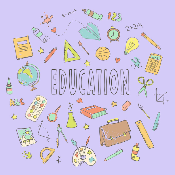 Hand drawn vector set with school  equipment. Can be used for design. - ベクター画像