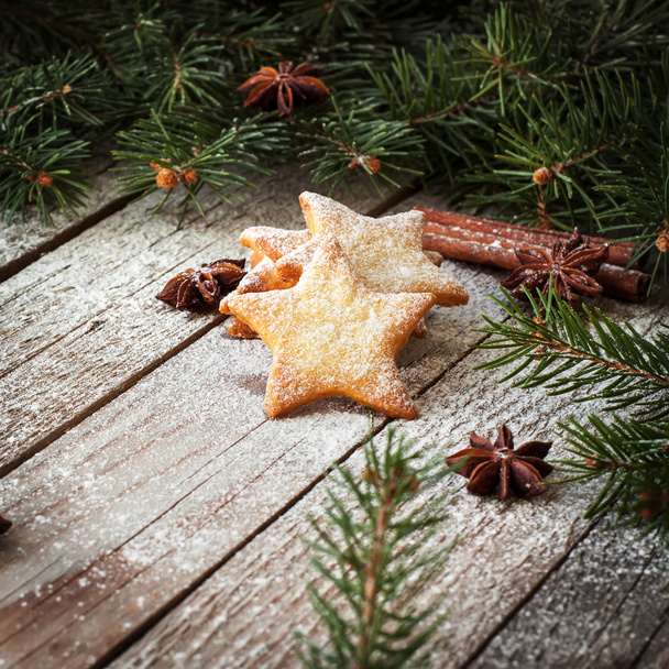 Christmas decor on wooden background - Valokuva, kuva
