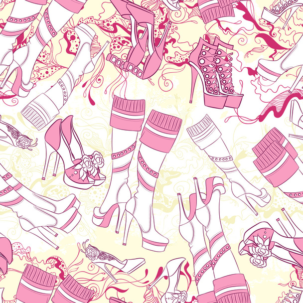 Seamless pattern with women boots and fashion accessories - Vector, Image