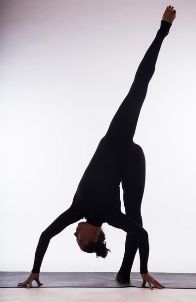 Young beautiful yoga female posing on a studio background - Фото, зображення