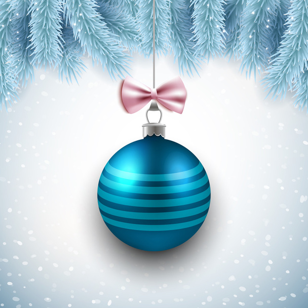 blue decorative ball and fir branches - Vector, Image