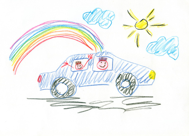 Zeichnung von einem Kind, Kauf eines neuen Autos ökologisch - Foto, Bild
