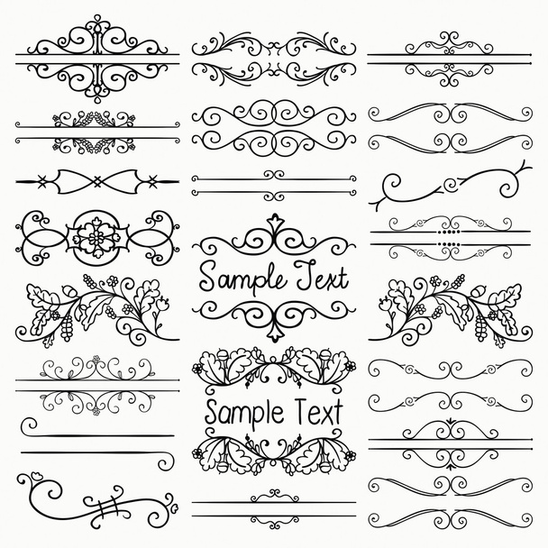 Vector Black Hand Drawn Dividers, Text Frames, Swirls - Vector, Image