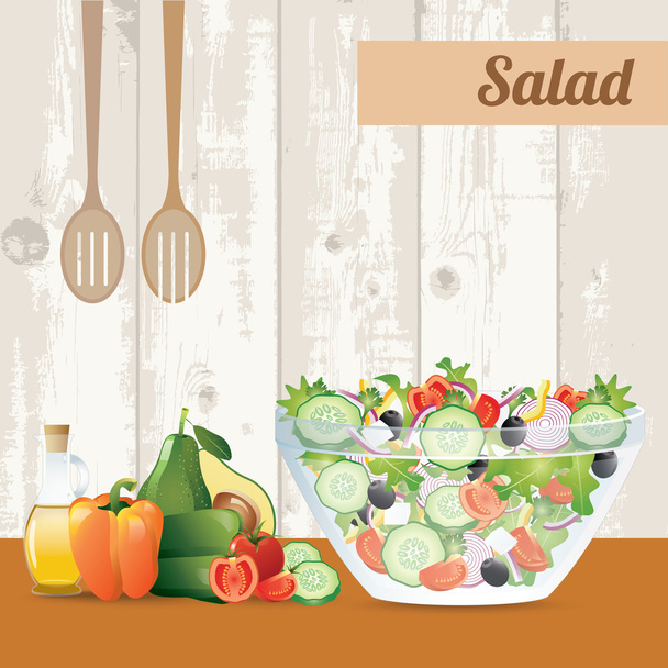 Fresh vegetables salad with olive oil - Vector, Image