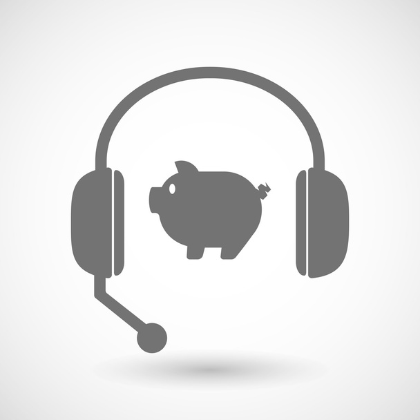 Remote assistance headset icon with  a pig - Vector, Image