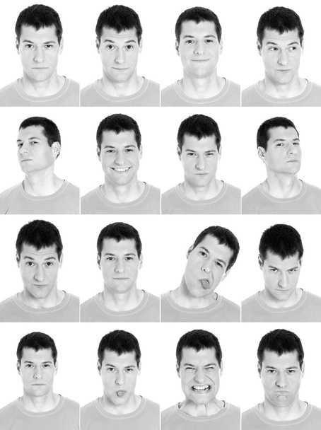 Adulte homme visage expressions composite noir et blanc
. - Photo, image