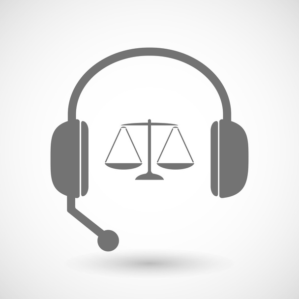 Remote assistance headset icon with  a justice weight scale sign - Vector, Image