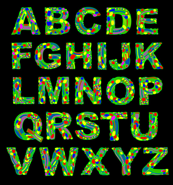 Ornate psychedelic colors alphabet - Vector, Image