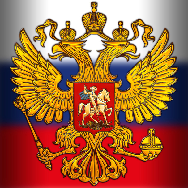 Oroszország címer és a zászló, fémes befejező - Fotó, kép