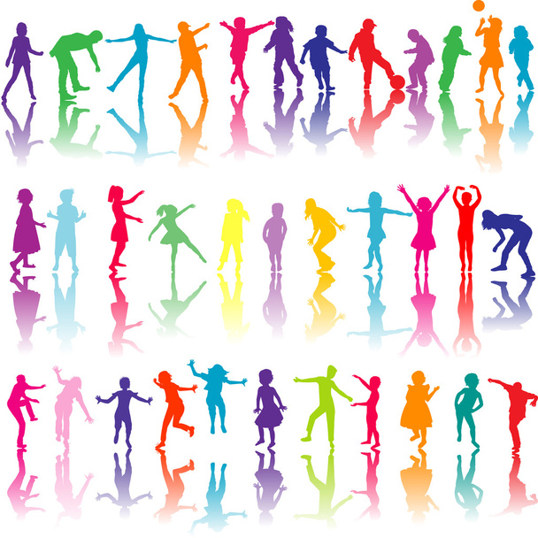 Set of colored children silhouettes playing - Vector, Image