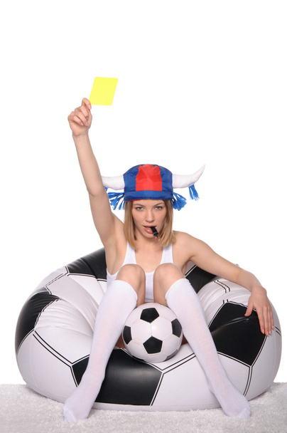 Football and soccer supporter showing yellow card - Photo, Image