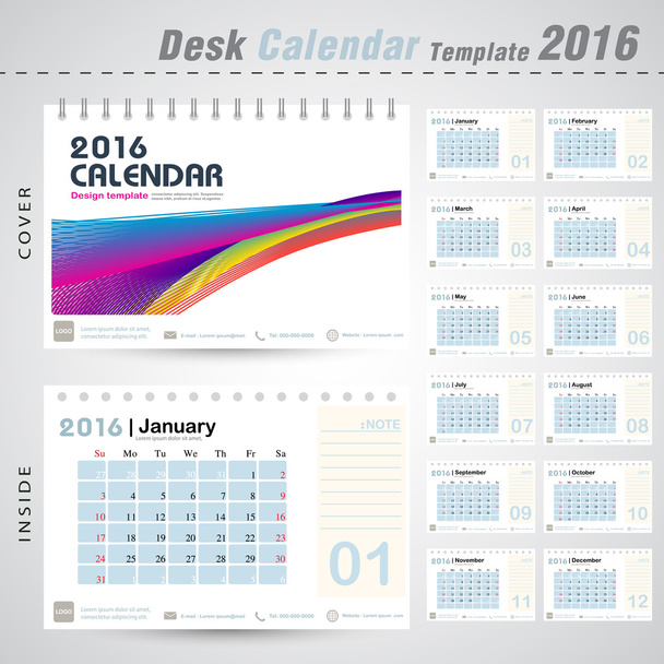 Calendrier de bureau 2016 ligne colorée modèle de conception abstrait pour l'illustration vectorielle de bureau d'affaires
 - Vecteur, image