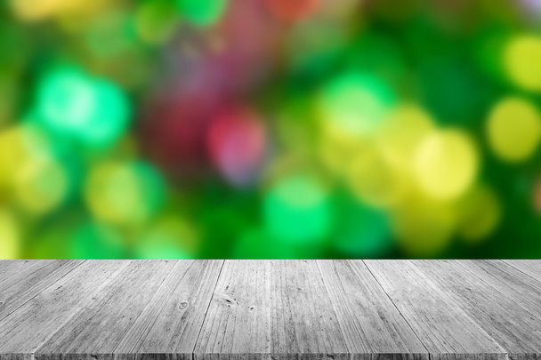Wood terrace and Blurred of Abstract bokeh background of Christm - Photo, Image