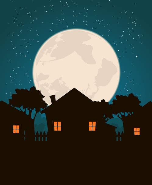 huizen in het maanlicht - Vector, afbeelding
