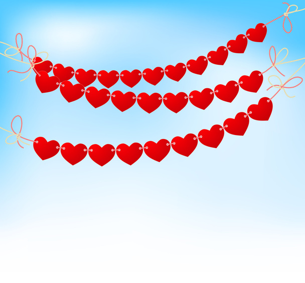 love heart bunting on blue sky background - Vetor, Imagem