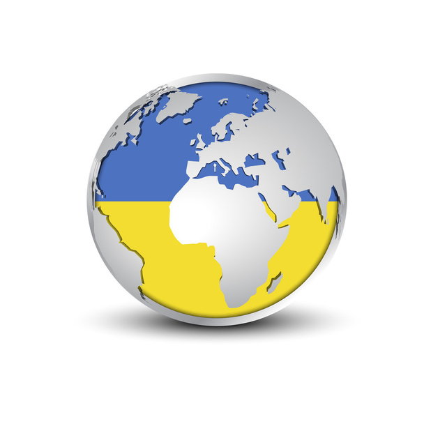 Ukrajna zászló fényes Globe - Vektor, kép