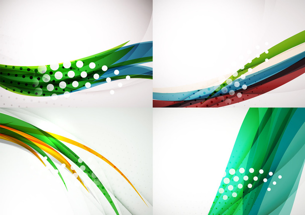 Conjunto de fondos abstractos. Elegantes líneas decoradas de colores y olas con copyspace para su mensaje
 - Vector, Imagen