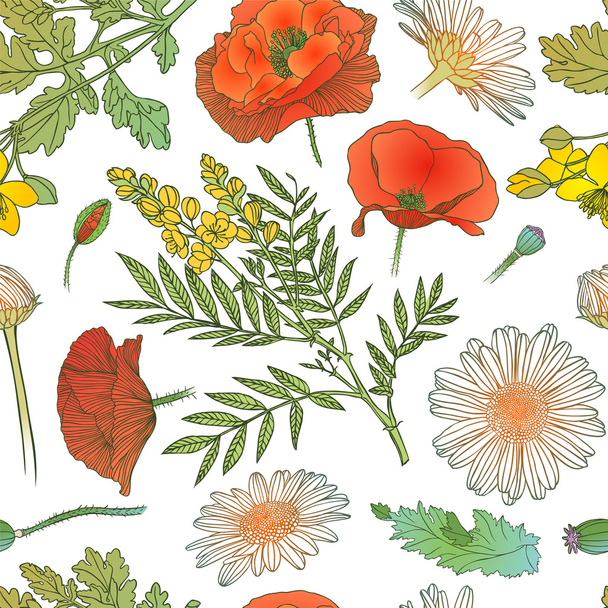 Bezešvé pattern - rozmanité květiny - Vektor, obrázek