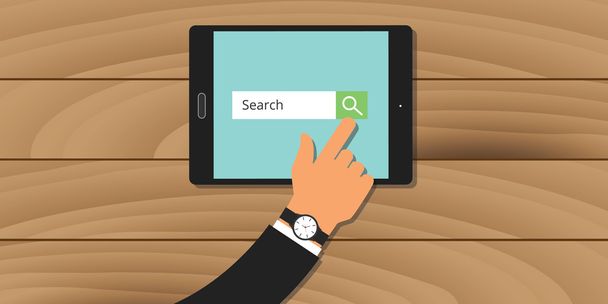 search engine analytics web tablet hand searching - Vector, Image