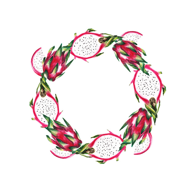 watercolor dragon friut wreath - Фото, изображение