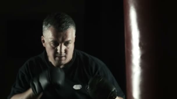 Silhouette eines Boxers beim Schlag auf den Boxsack - Filmmaterial, Video