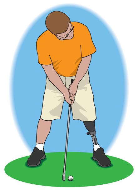 Amputado golfista poniendo
 - Vector, imagen