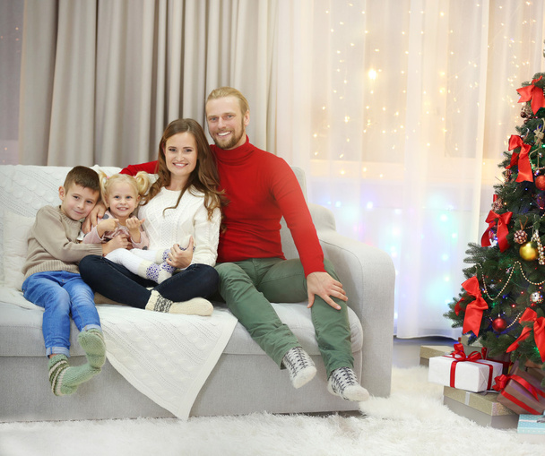 Christmas family in holiday living room - Photo, image