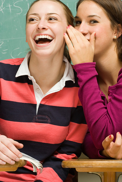 Δύο μαθήτριες μοιράζονται ένα μυστικό - Φωτογραφία, εικόνα