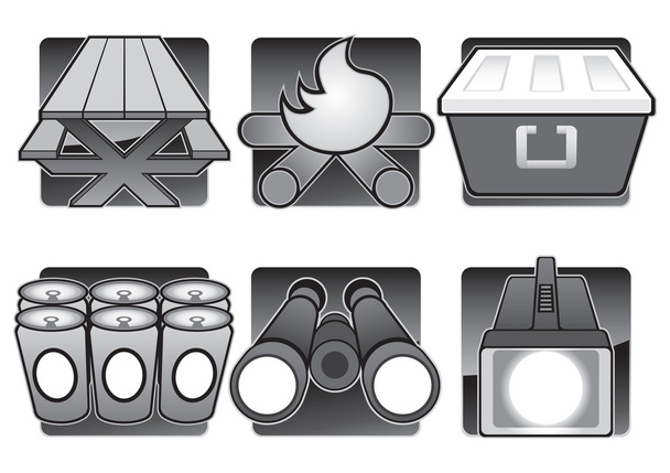 zes camping iconen - Vector, afbeelding