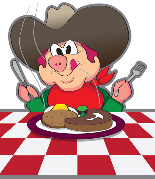 空腹のカウボーイ豚 - ベクター画像