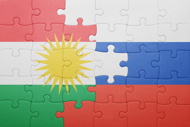 puzzle con la bandiera nazionale del kurdistan e della russia
 - Foto, immagini
