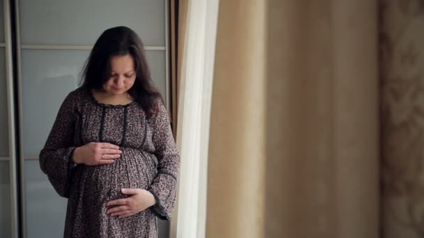 Pregnant Woman Stroking Her Abdomen - Záběry, video