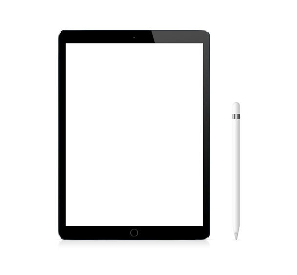 Soltar como preto Apple iPad Pro dispositivo portátil com lápis
 - Foto, Imagem