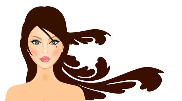 Vector illustration of girl with long hair - Vetor, Imagem