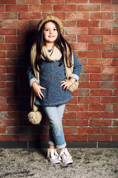 Portrait of little fashion kid girl - Photo, Image