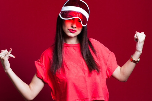 Beautiful Woman in red Neon Cap - Photo, Image