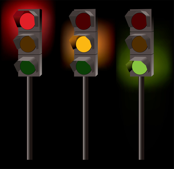 Vector traffic lights on black background - Vetor, Imagem